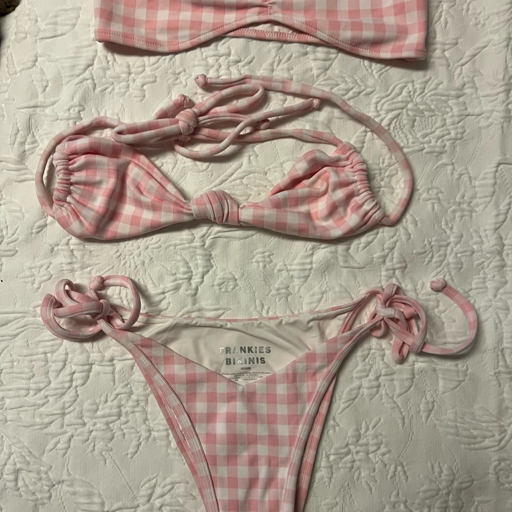 Frankie's Bikinis Pink Checkered Swimwear